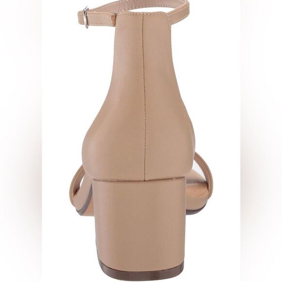 Amazon Essentials Two Strap Heeled Sandal beige faux leather multiple sizes - Picture 3 of 10
